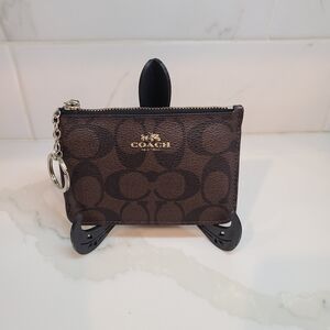 Coach Brown Signature Zip Card Case with Key Ring